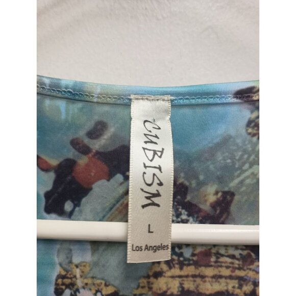 Cubism Womens Wearable Art Top Large Multi Floral Tiered Short Sleeve Abstract - Picture 4 of 6